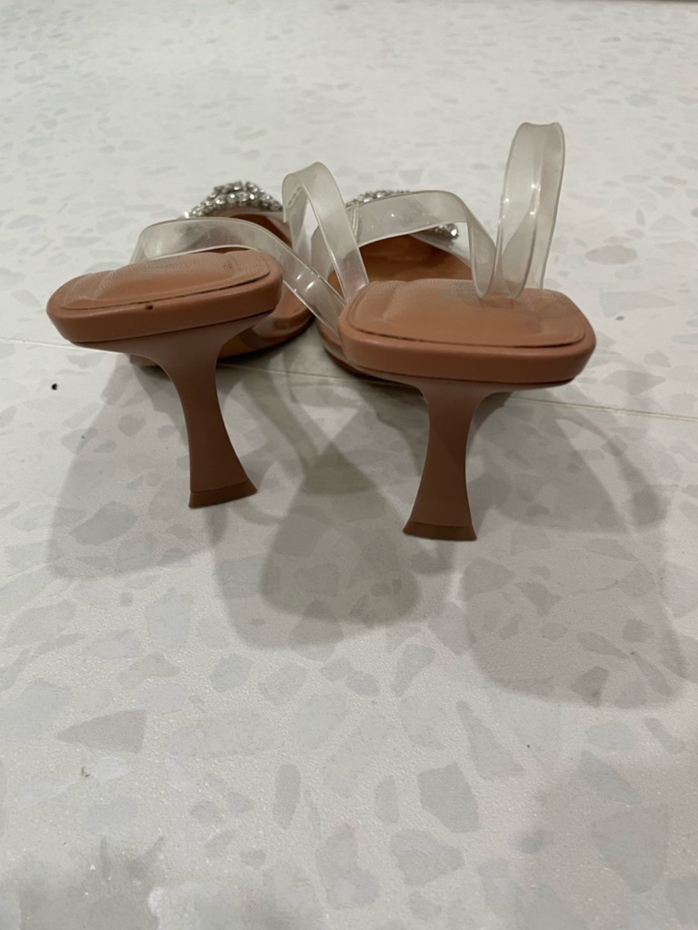 Zara Nude Tan Clear PVC Pointed Slingback Heels with Crystal Brooch - Picture 3 of 4